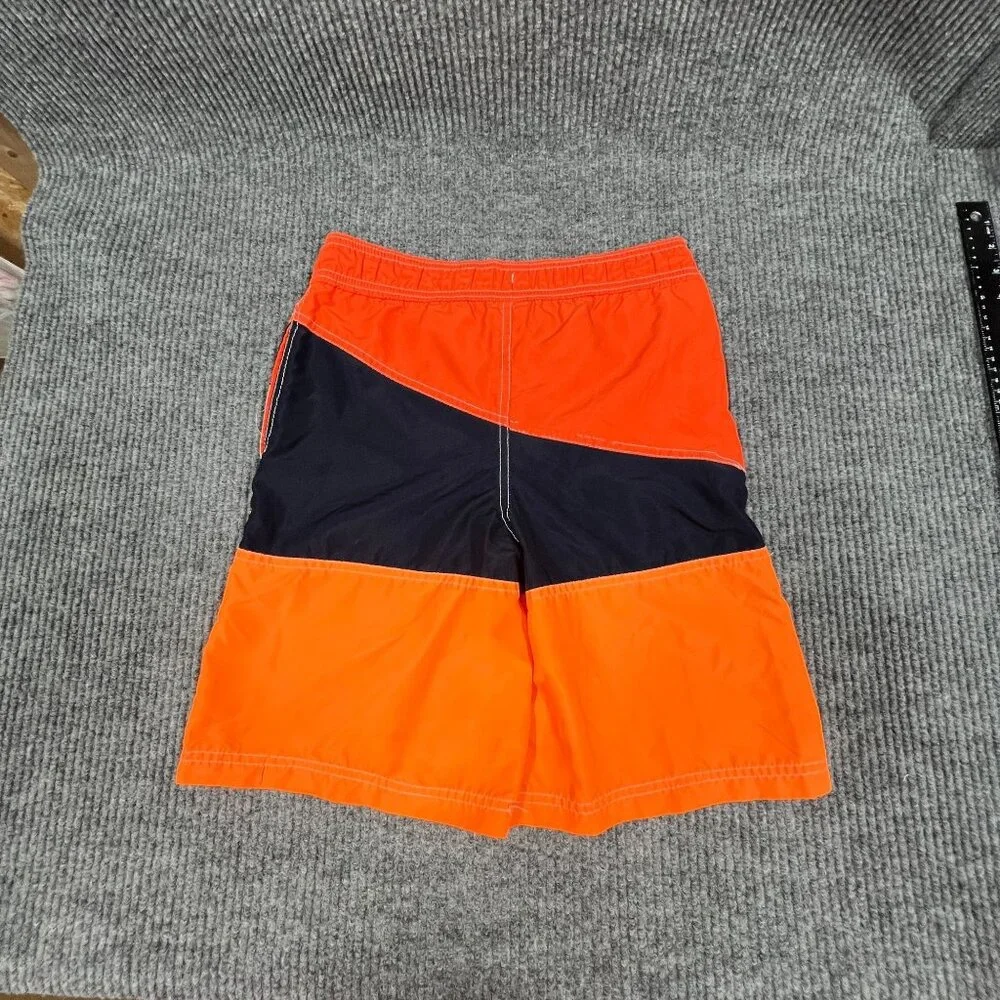 Nautica Boy Swim Trunks Shorts M (10/12) Orange Black US83 Colorblock Mesh Lined